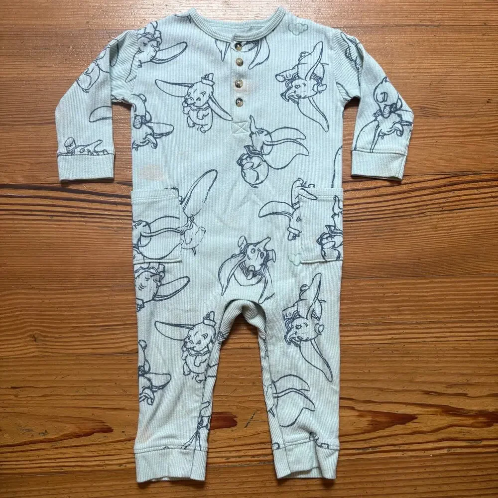 Disney Dumbo ribbed long sleeve henley top long pant pajamas one piece SIZE 12M‎